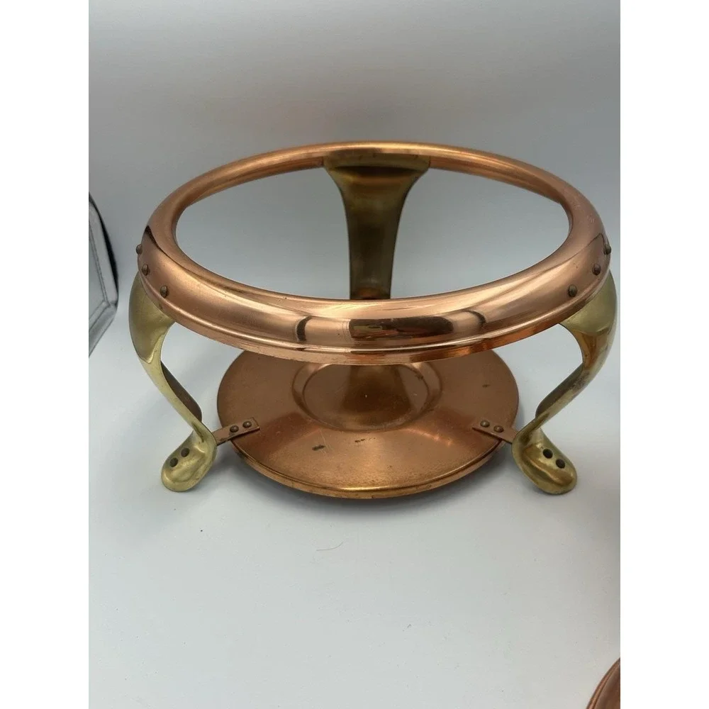 VTG Copper & Brass Patina Classic Chafing Dish Double Pan‎ Food Warmer Stand